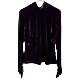 Toccin Womens Mockneck XL Eggplant Velvet Top  Whimsigoth Long Sleeve Ruched